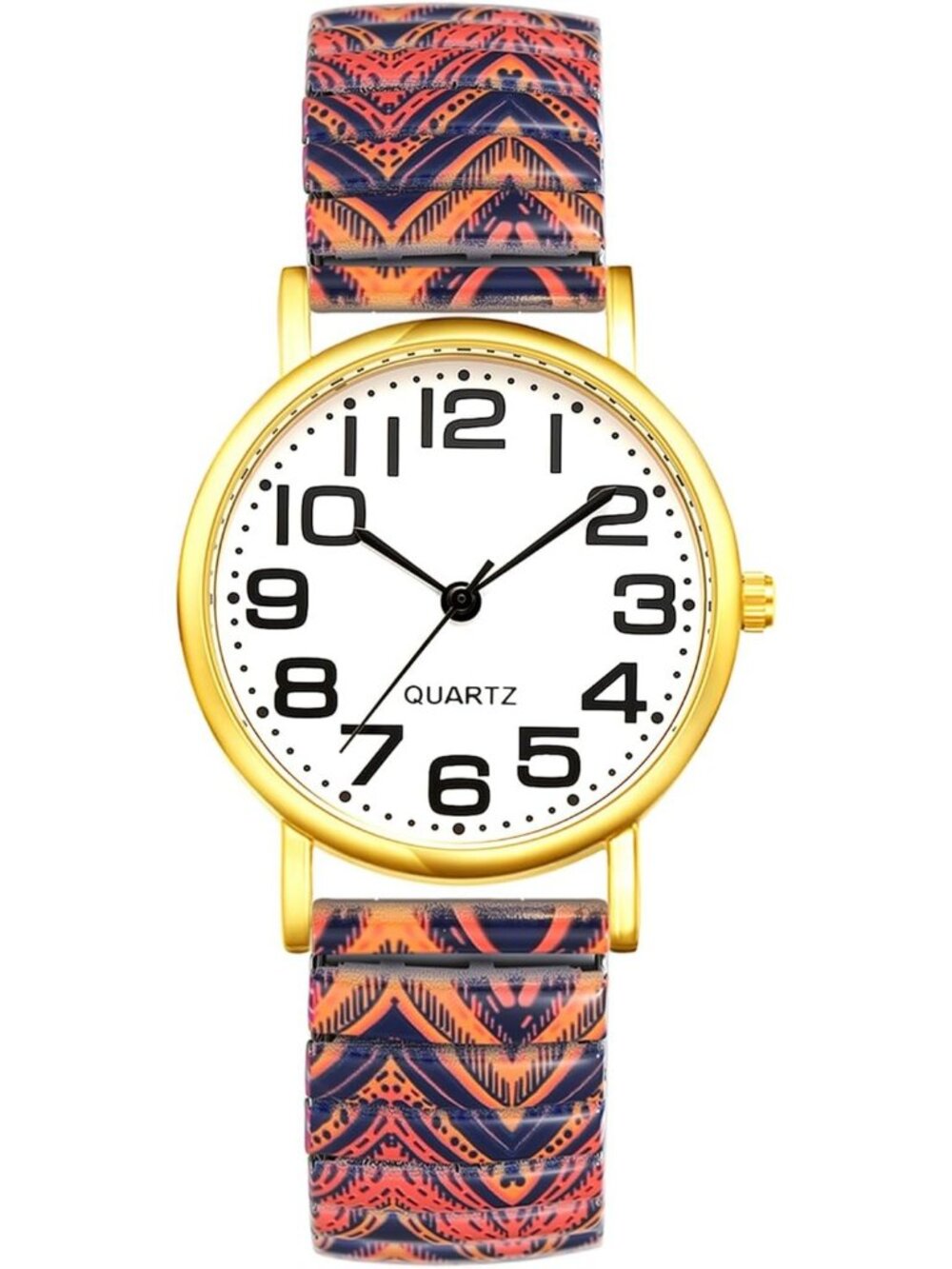 Women’s Red Bohemian Easy Reader Quartz Watch Large Arabic Number Stretch Watch
